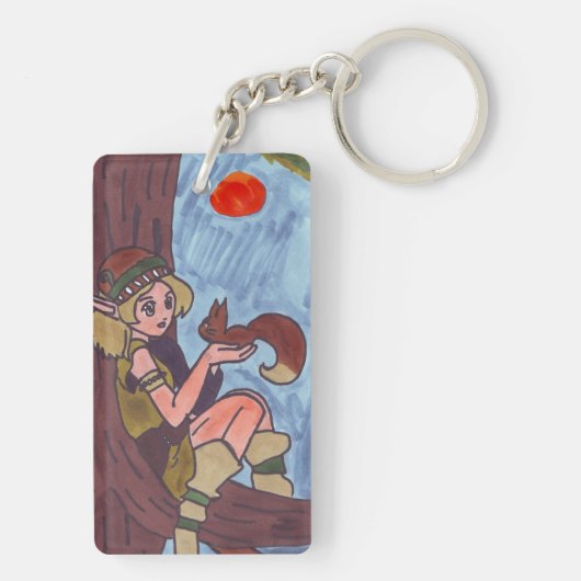 Hout Elf met eekhoorn Sleutelhanger (achterkant)