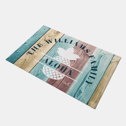 Hout en ananas Aloha Familienaam Deurmat (Schuin)