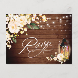 Hout en blush Rozen Bindende RSVP met maaltijdkeuz Briefkaart