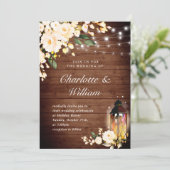 Hout en Blush Rozen en Lantern Waterverf bruiloft Kaart (Staand voorkant)