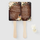 Hout- en Blush-Rozen Floral Lantern Wedding Progra Handwaaier (Voorkant en achterkant)
