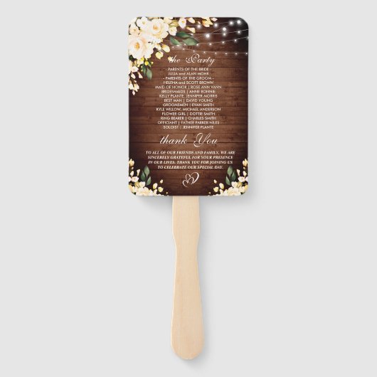 Hout- en Blush-Rozen Floral Lantern Wedding Progra Handwaaier (Achterkant)