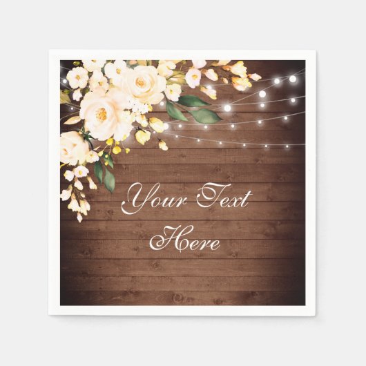 Hout en blush Rozen Greenery Rustic Wedding Paper Servet (Voorkant)