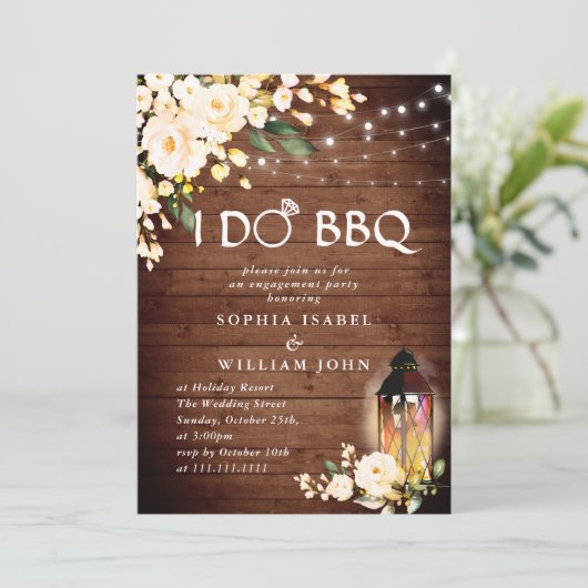 Hout en Blush-Rozen & Lantern Engagement Party Kaart (Staand voorkant)