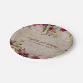 Hout en Bourgogne Bloemen Rustieke Bruiloft Papieren Bordje (Gekanteld)