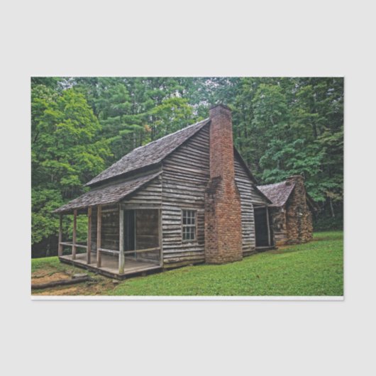 Hout- en brakcabine in een zomerbos tissuepapier (Voorkant)