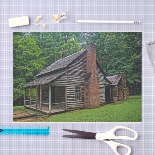 Hout- en brakcabine in een zomerbos tissuepapier (Craft)