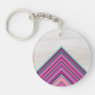 Hout en Bright Stripes, Geometrisch Bohemisch ontw Sleutelhanger