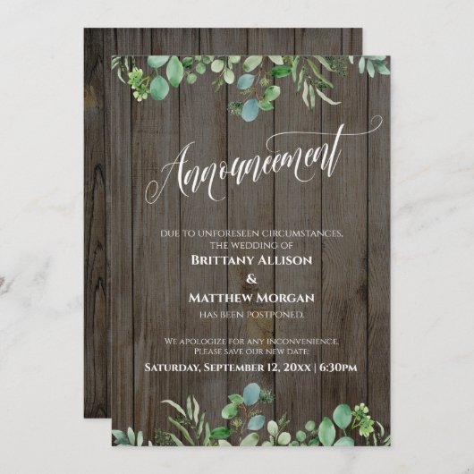 Hout en eucalyptus Uitgestelde aankondiging huweli (Voorkant / Achterkant)