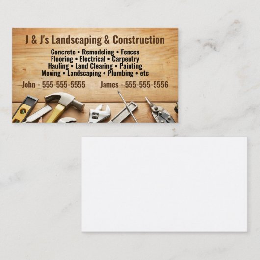 Hout en gereedschap Landschap en constructie Visitekaartje (Voorkant / Achterkant)