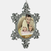 Hout en Gold Fern Aangepaste fotoversiering Tin Sneeuwvlok Ornament (Links)