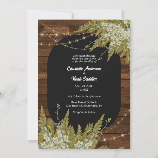 Hout en groen rustieke bruiloft kaart (Voorkant)