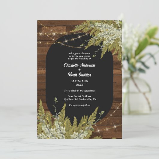 Hout en groen rustieke bruiloft kaart (Staand voorkant)