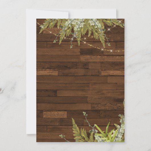Hout en groen rustieke bruiloft kaart (Achterkant)