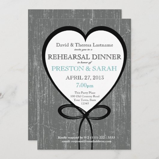 Hout en hart repetitie diner kaart (Voorkant / Achterkant)