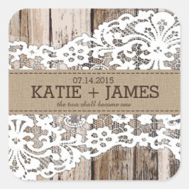 Hout en Kant Rustiek Land Bruiloft Label