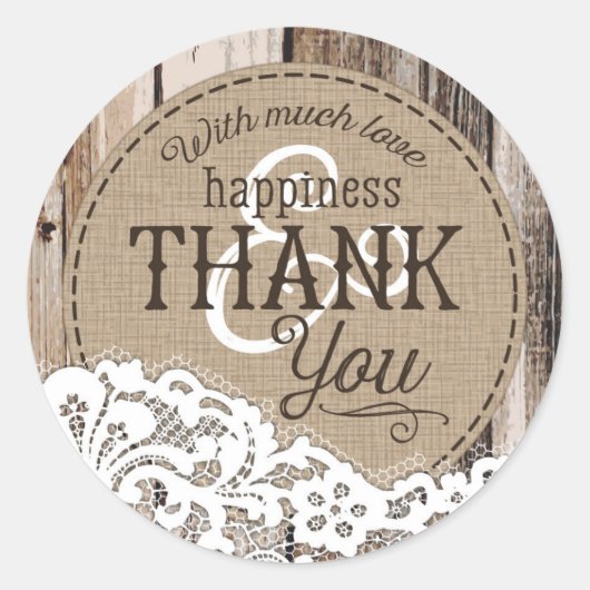 Hout en Kant Rustiek Land Bruiloft Label (Voorkant)