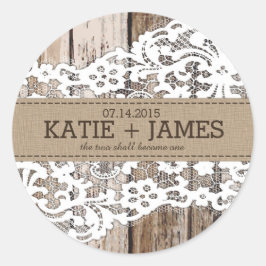 Hout en Kant Rustiek Land Bruiloft Label