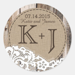 Hout en Kant Rustiek Monogram Bruiloft Label