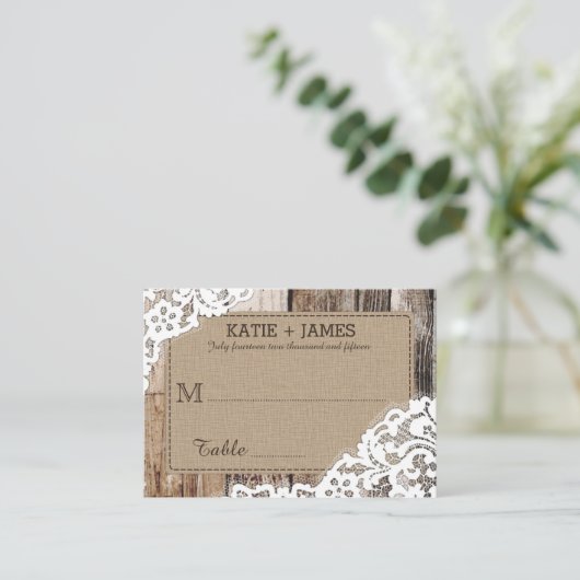 Hout en Kant Rustieke Land Bruiloft Plaats Kaarten Plaatskaartje (Staand voorkant)