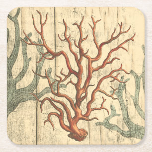 Hout en klein koraal kartonnen onderzetters