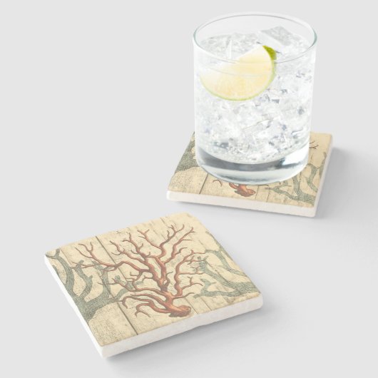 Hout en klein koraal stenen onderzetter (Zijkant)