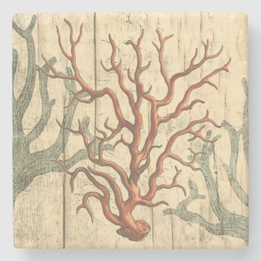 Hout en klein koraal stenen onderzetter (Voorkant)