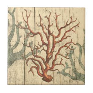 Hout en klein koraal tegeltje