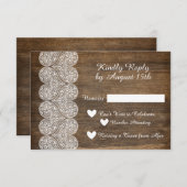 Hout en Lace RSVP voor een trouwe bruiloft Kaart (Voorkant / Achterkant)