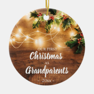 Hout en licht Eerste Kerstmis als grootouders Keramisch Ornament
