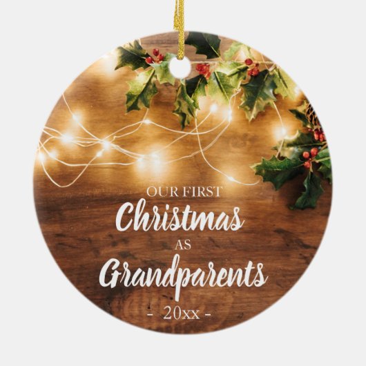 Hout en licht Eerste Kerstmis als grootouders Keramisch Ornament (Achterkant)