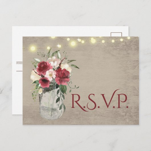  Hout en Lichten Jar Bourgondië Bloemen RSVP Briefkaart (Voorkant / Achterkant)