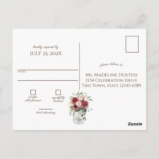  Hout en Lichten Jar Bourgondië Bloemen RSVP Briefkaart (Achterkant)