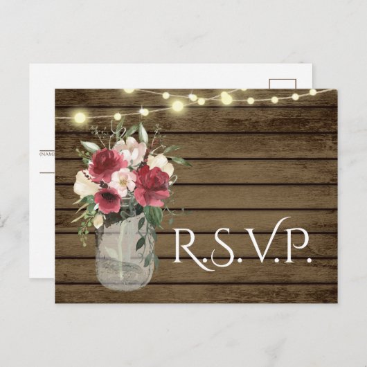 Hout en Lichten Jar Bourgondië Bloemen RSVP P P Briefkaart (Voorkant / Achterkant)