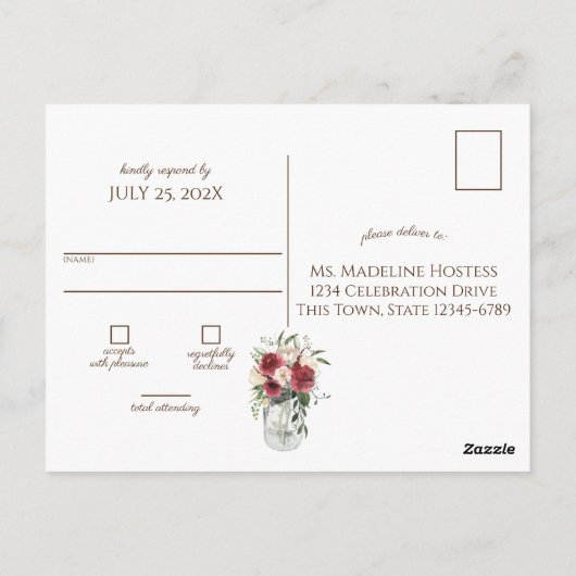 Hout en Lichten Jar Bourgondië Bloemen RSVP P P Briefkaart (Achterkant)