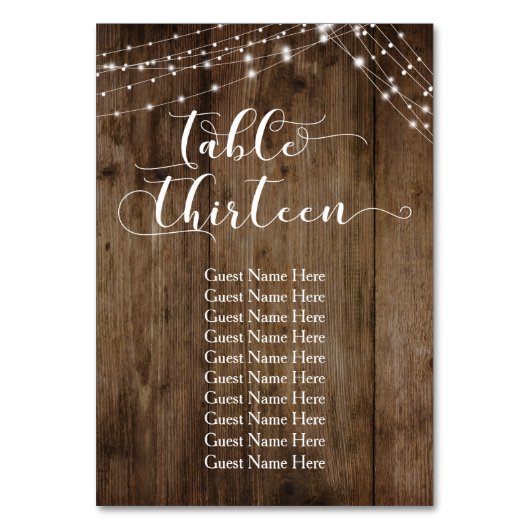 Hout- en lichttabel Dertien met gastnaamkaart Kaart (Voorkant)