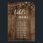 Hout- en lichttabel negen met gastnamen Kaart<br><div class="desc">Deze stijlvolle, elegante bruiloft- en evenementsuitnodigingssuite van design cadeaus een aantal populaire huwelijksontwerpen die op een nieuwe manier worden gecombineerd. Met een rijke bruine houtachtergrond en dubbele koorden van twinkelende lichte accenten, heb ik een mooie moderne manuscriptdoopvont gecombineerd om grafiek terug te geven die zeer belangrijke woorden en uitdrukkingen in...</div>