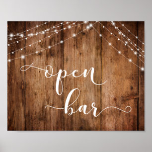 Hout en lights Open Bar-ontvangstteken Poster