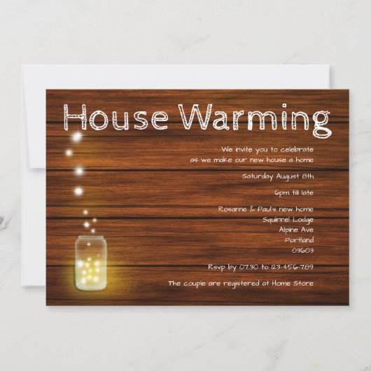 Hout en lights Rustic New Home Party Invitation Kaart (Voorkant)