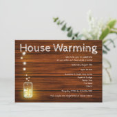 Hout en lights Rustic New Home Party Invitation Kaart (Staand voorkant)