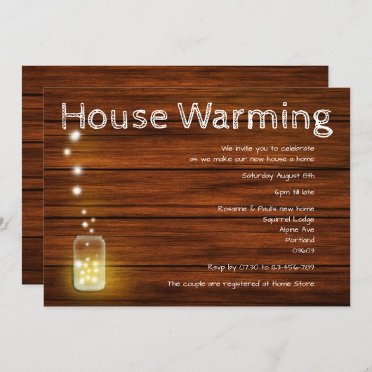 Hout en lights Rustic New Home Party Invitation Kaart (Voorkant / Achterkant)