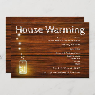 Hout en lights Rustic New Home Party Invitation Kaart