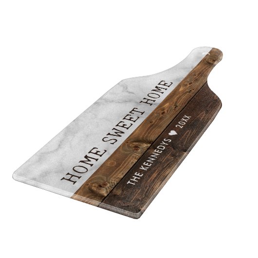 Hout en marmer familienaam Home Sweet Home Snijplank (Hoek)