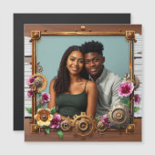 Hout en Metaal Steampunk Gepersonaliseerde Foto Magnetische Uitnodiging (Voorkant / Achterkant)