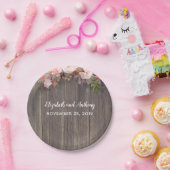 Hout en roze bloemen rustieke bruiloft papieren bordje (Feest)