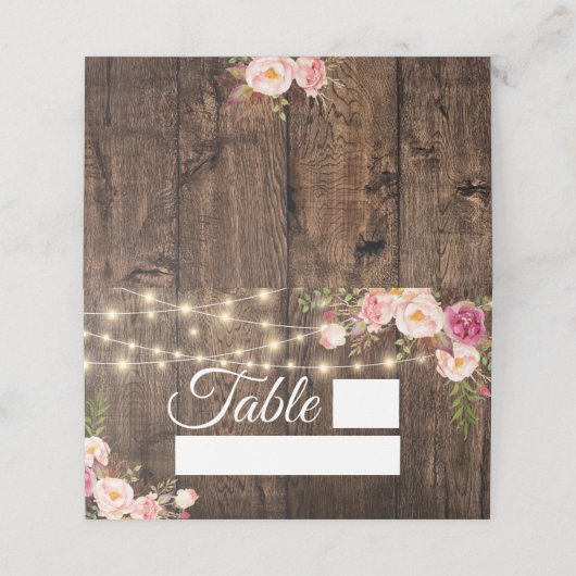 Hout- en roze roze strijkstralen plaatskaartje (Buitenkant ongevouwen)