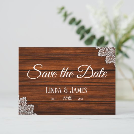 Hout en Rustic Wedding Save the Date Kaart (Staand voorkant)