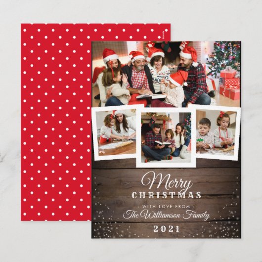  hout en sneeuw| Vakantie 4-fotokaart Feestdagenkaart (Voorkant / Achterkant)