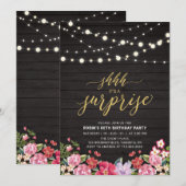 Hout- en strijklampjes Gold Surprise Birthday Part Kaart (Voorkant / Achterkant)