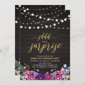 Hout- en strijklampjes Gold Surprise Birthday Part Kaart (Voorkant / Achterkant)